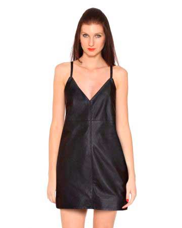 Beautiful Black Leather Bustier dress for Women with Knife Pleats