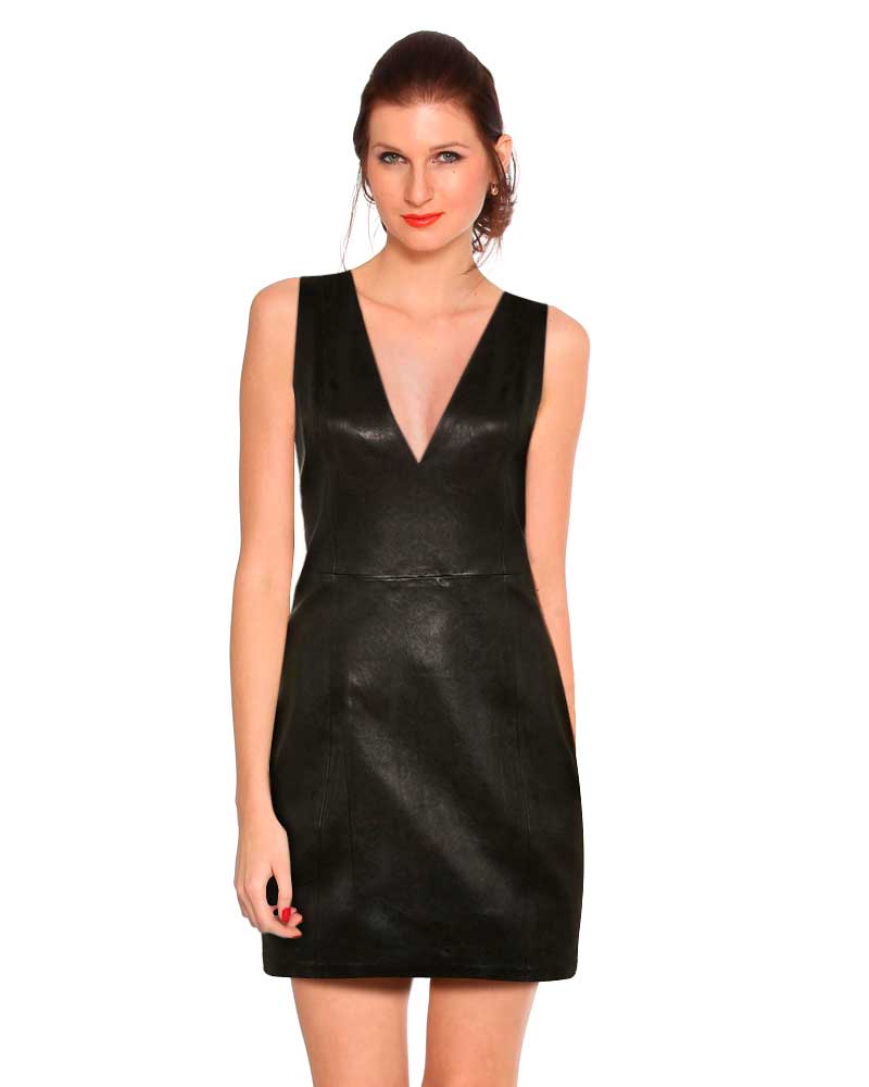 black leather shift dress