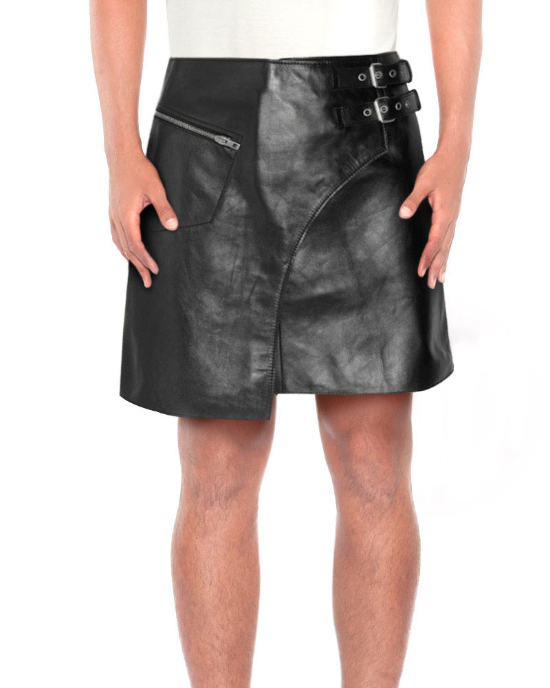 BLACK-LAMB-LEATHER-KILT-WITH-SIDE-BUCKLED-TABS-front-2