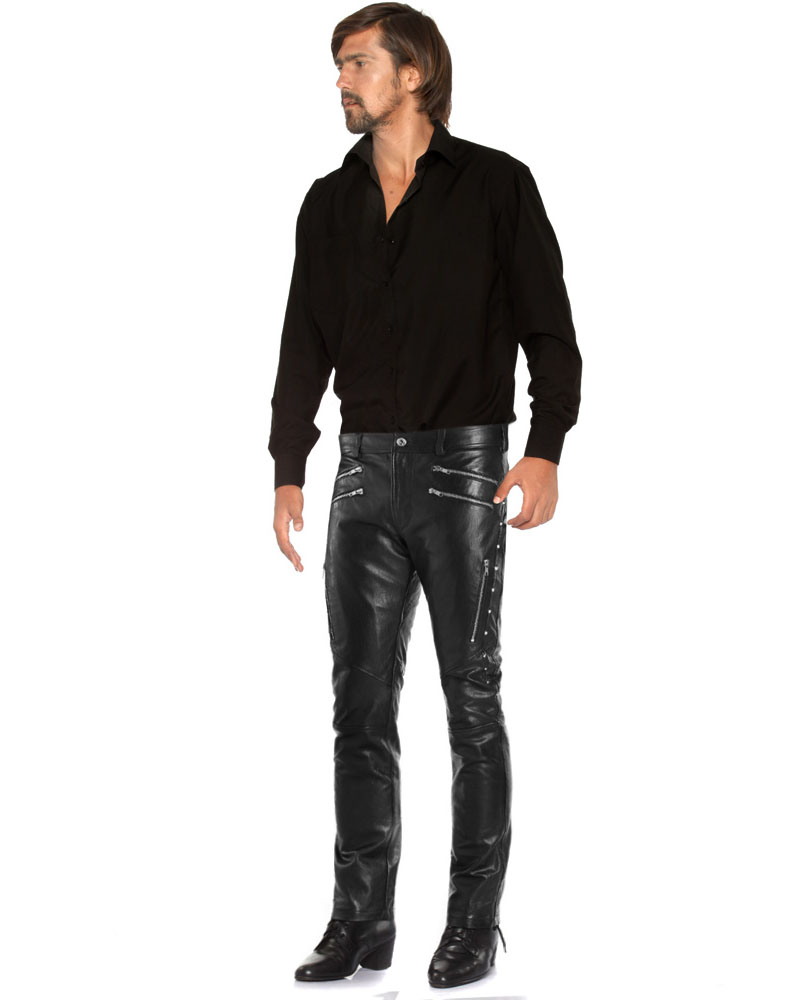 Black Men's black leather jeans