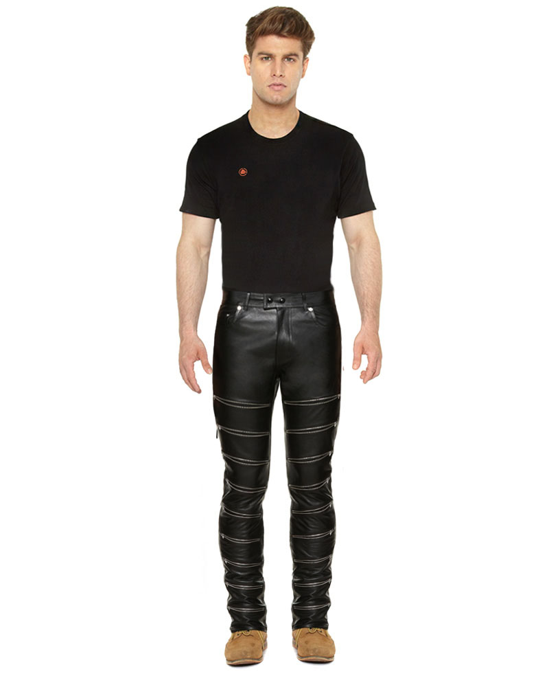 Black Men's black leather jeans