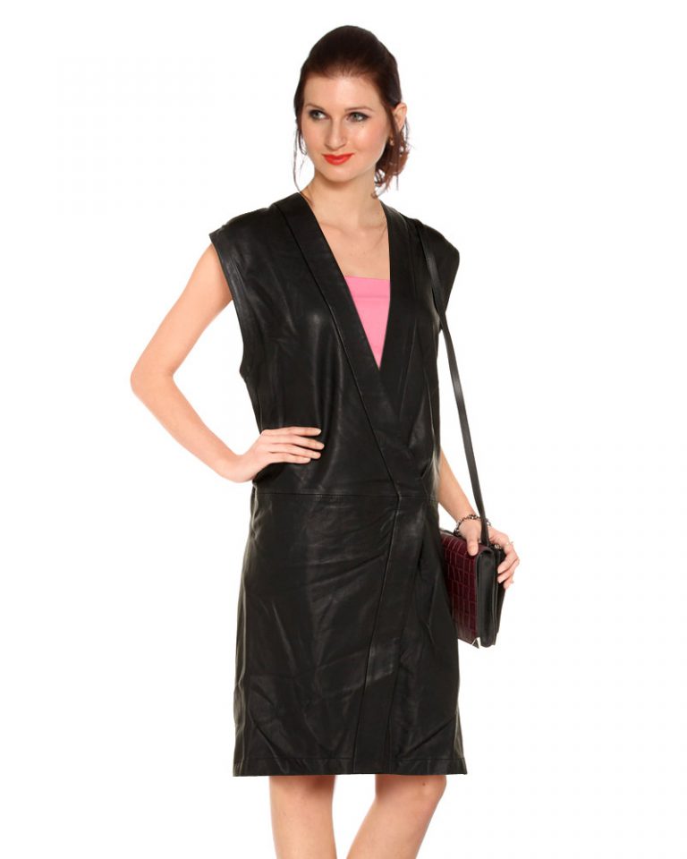 Womens Leather Double Breasted Vest with buckle tab