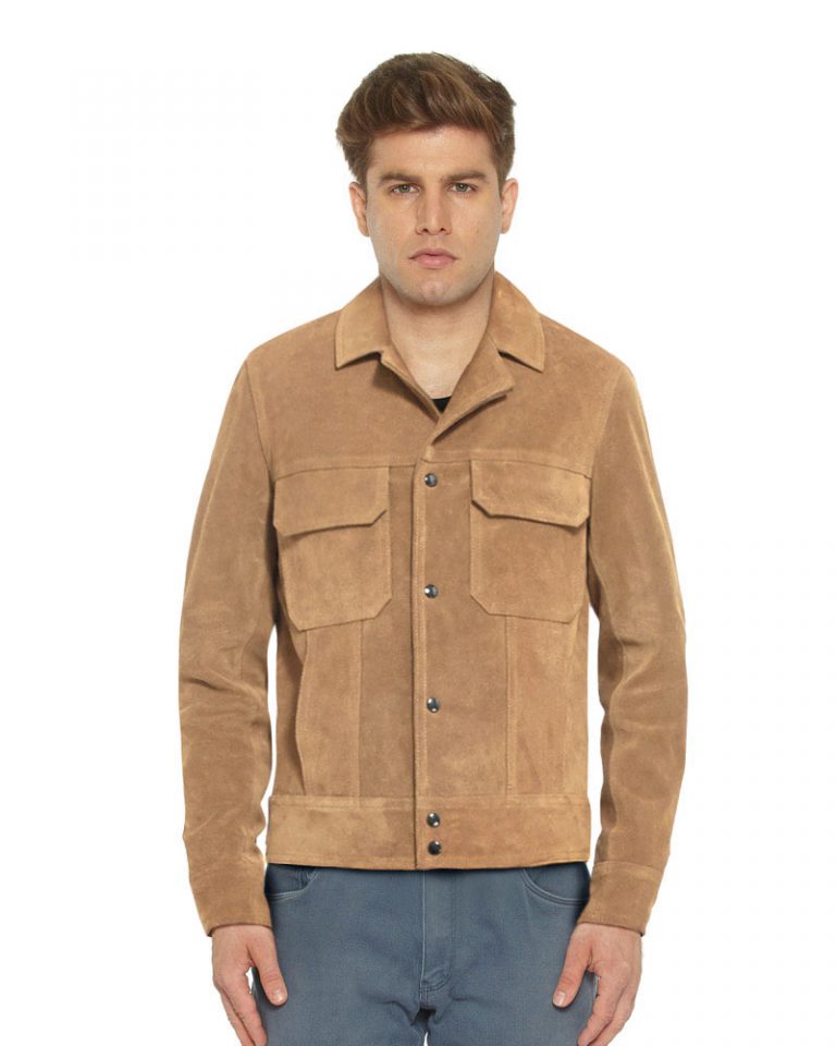 Mens Suede Casual Jacket with Notch Lapel Collar