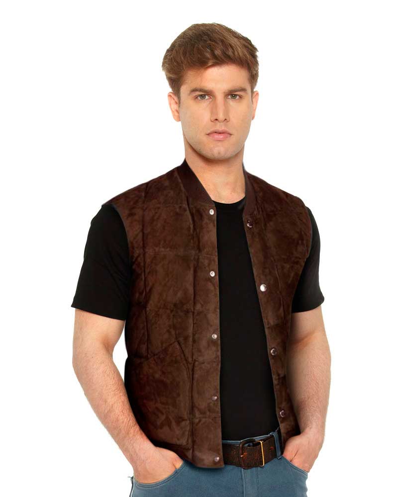 Mens Brown Suede Quilted Vest with Ribbed Collar – Custom Leather Store – Buy Leather Products ...