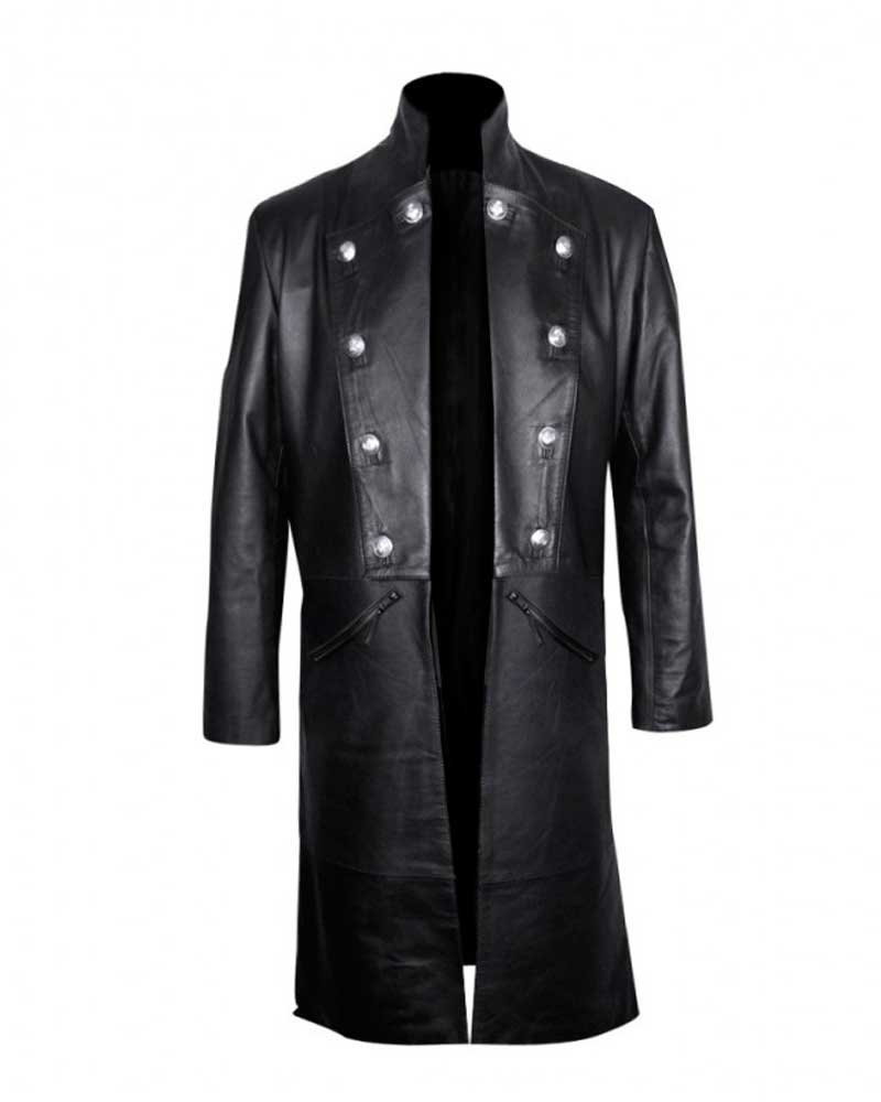 Classy Black Military Style Leather Coat