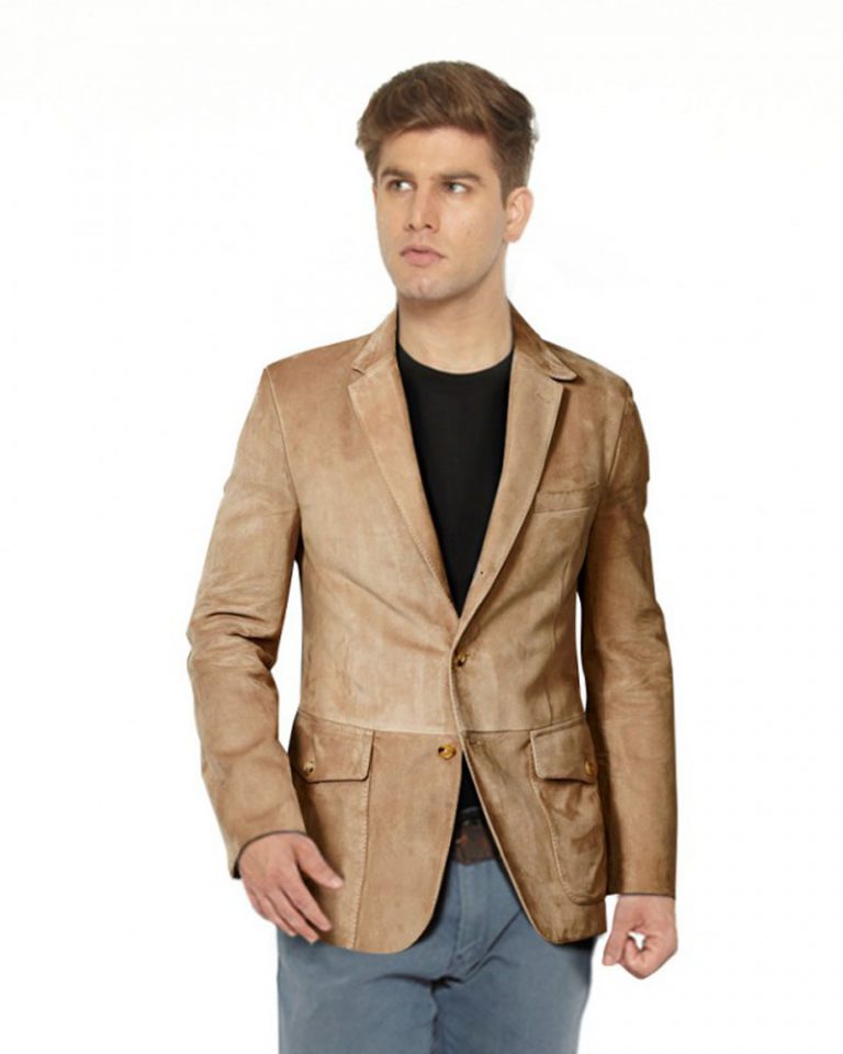 Mens Slim Fitted Suede Blazer with Patch Pocket