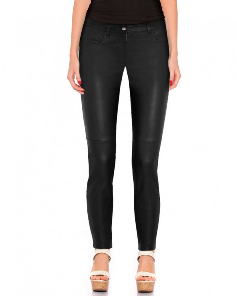 Women Black Leather Pant with Detailing