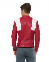 Mens Red Leather Biker Jacket with White Panels