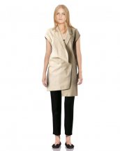 Womens Asymmetric Drop Sleeve Leather Blazer