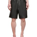 Mens Black Leather Shorts with Elasticated Waistline