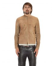 Mens Beige Suede Biker Jacket with D Ring Tabs