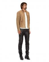 Mens Beige Suede Biker Jacket with D Ring Tabs