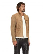 Mens Beige Suede Biker Jacket with D Ring Tabs