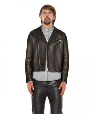 Elegant Mens Lambskin Leather Biker Jacket with Suede Panel