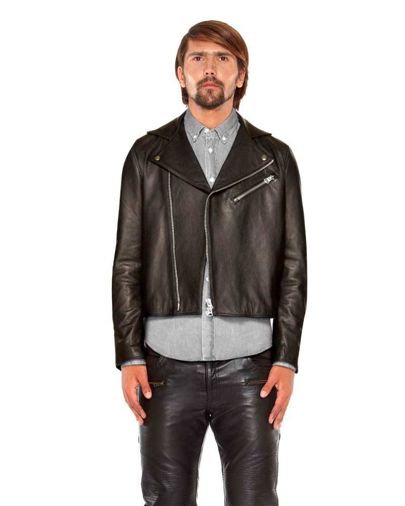 Elegant Mens Lambskin Leather Biker Jacket with Suede Panel 1