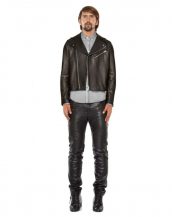 Elegant Mens Lambskin Leather Biker Jacket with Suede Panel