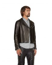 Elegant Mens Lambskin Leather Biker Jacket with Suede Panel