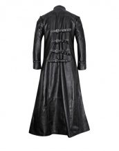 Black Leather Gothic Trench Coat with Buckle Fastenings