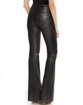 Womens Black High Waisted Flared Leather Pants