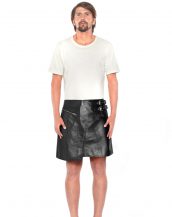 Stylish Mens Black Leather Kilt with Side Buckle Tabs