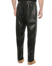 Mens Black Lambskin Leather Jogger Pants with Ankle Zipper Detail
