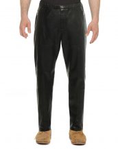 Mens Black Lambskin Leather Jogger Pants with Ankle Zipper Detail