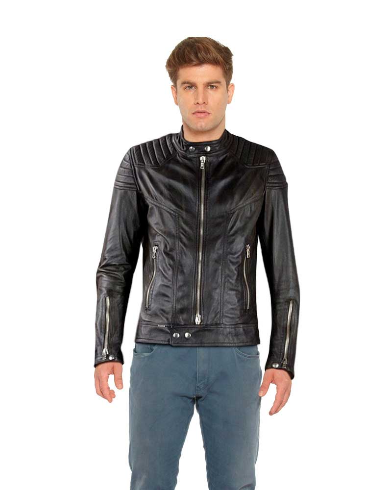 Slim-Fit Leather Biker Jacket