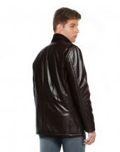 Mens Black Leather Coat with Flap Patch Pockets