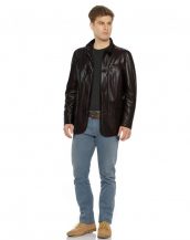 Mens Black Leather Coat with Flap Patch Pockets