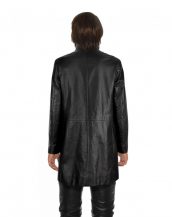Black Leather Coat for Men with Funnel Neck