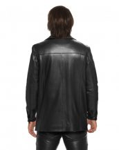 Classy Black Leather Coat for Men with Polo Collar