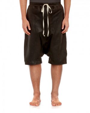 Mens Black Leather Shorts with Adjustable Drawstring