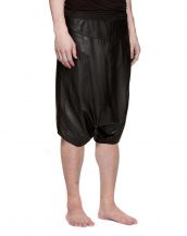 Mens Black Leather Shorts with Drop Crotch