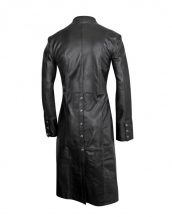 Classic Black Leather Coat with Buttoned Tabs