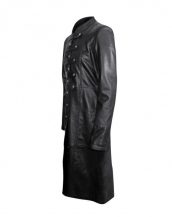 Classic Black Leather Coat with Buttoned Tabs