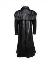 Black Leather Trench Coat with Quilted Gun Flap
