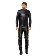Mens Black Lambskin Leather Jacket with Buttoned Throat Tab