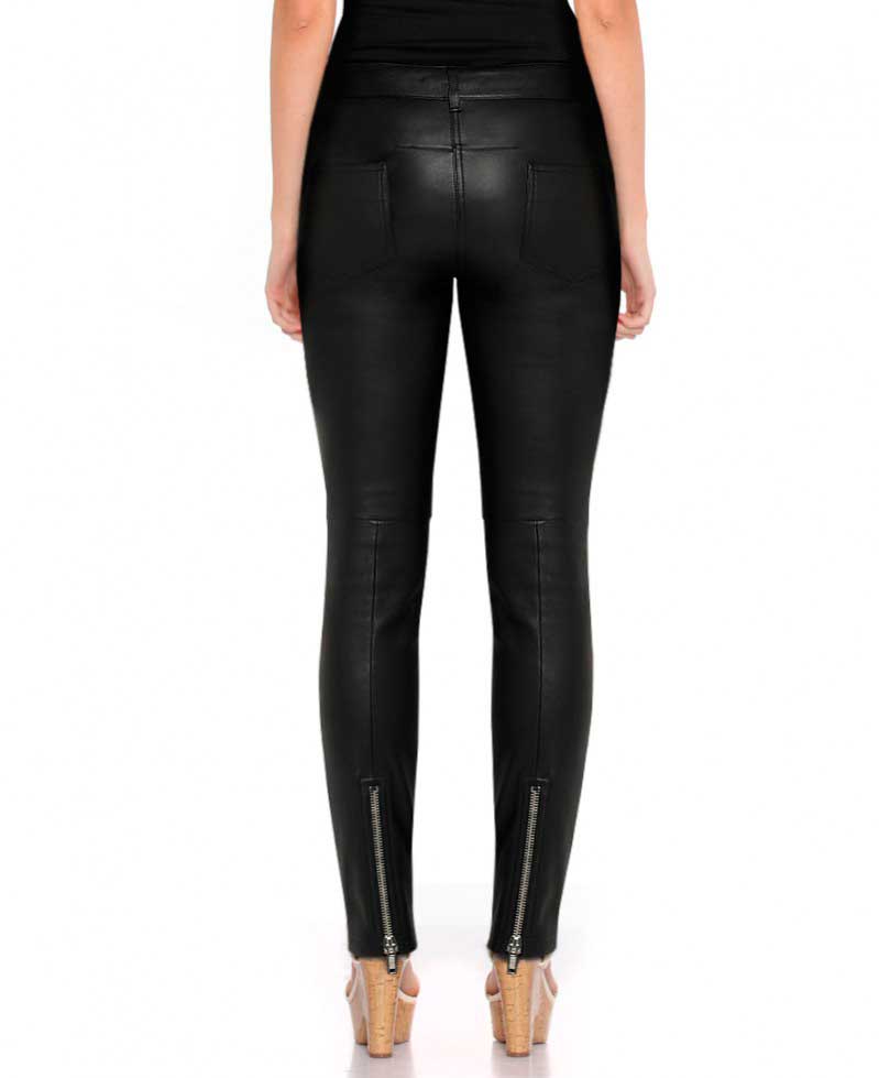 Womens Black Leather Pants with Ankle Zipper