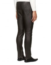 Mens Elegant Black Leather Pants with Ribbed paneling