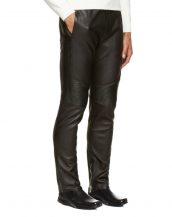 Mens Elegant Black Leather Pants with Ribbed paneling