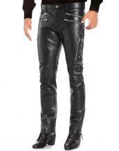 Mens Classy Black Leather Pants with Studs