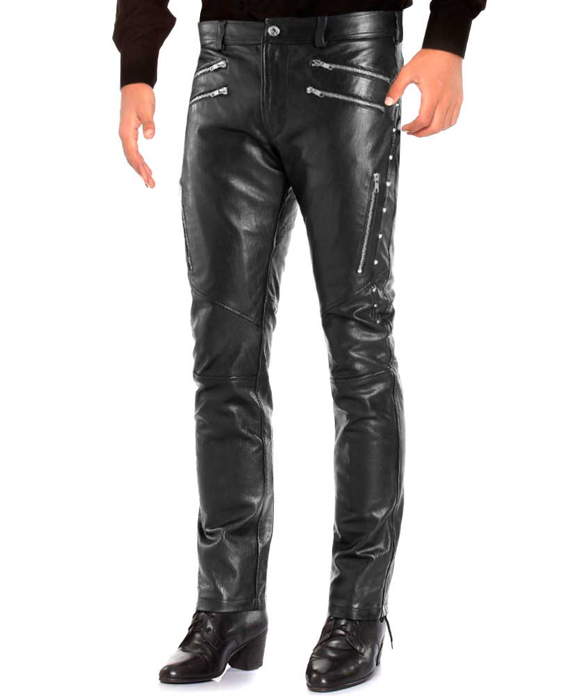 black leather pants with zippers