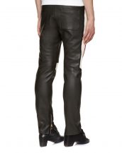 Mens Stylish Black Leather Pants with Colorblock Ribbed Panels