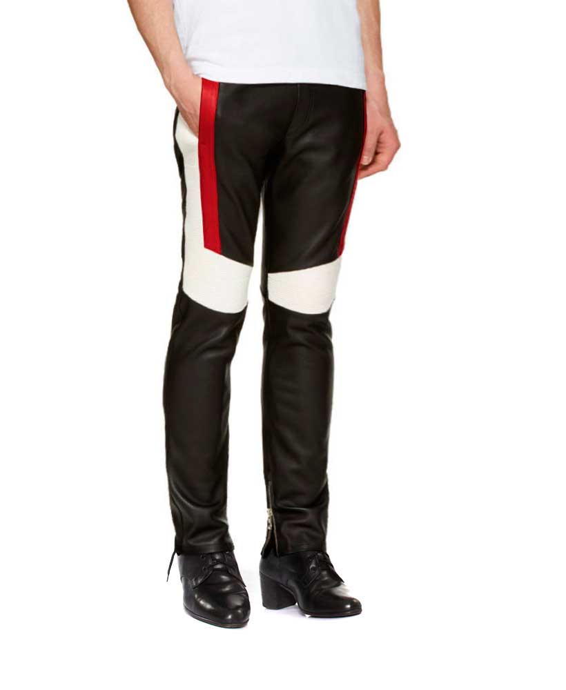Mens Stylish Black Leather with Colorblock Ribbed Panels