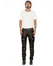 Mens Black leather Pants with Zipper Embellishments