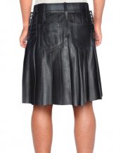 Mens Black Leather Pleated Kilt with Button Embellishments