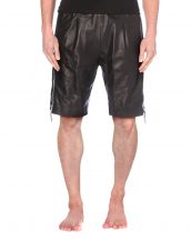 Mens Black Leather Shorts with Side Zippers