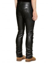 Mens Black Skinny Leather Pants with Zippered Front