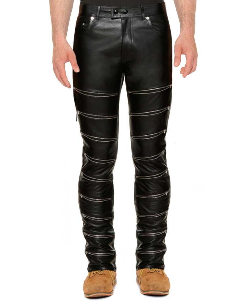 black leather pants with zippers