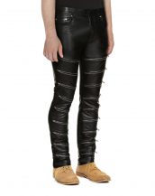 Mens Black Skinny Leather Pants with Zippered Front